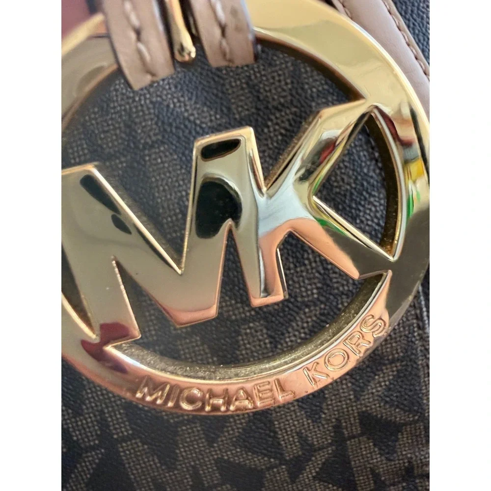 Michael Kors Jet Set East West Zip Tote Brown Signature Monogram Shoulder Bag